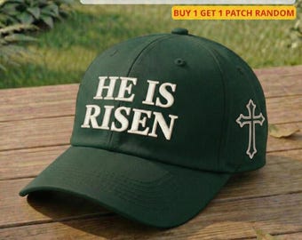 Gorra bordada de los Rolling Stones "He Is Risen", fe vintage, mensaje religioso, Jesús ha resucitado, gorra del año 33 d. C., regalo inspirador de Pascua.