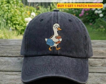 Gorra bordada de ganso lector, sombrero de sol con forma de máquina de lectura con pato, gorra de papá con pájaro académico, pato ratón de biblioteca, más feliz con un libro, regalo para amantes de los libros