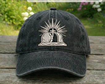 Gorra bordada con la inscripción "Él ha resucitado", Fe cristiana de Pascua, Mensaje religioso, Iglesia cristiana retro de Pascua Domingo de Resurrección, Regalo de Pascua