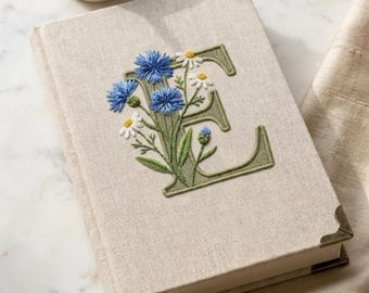 Cuaderno personalizado con la letra E botánica bordada, regalo único de graduación para estudiantes.