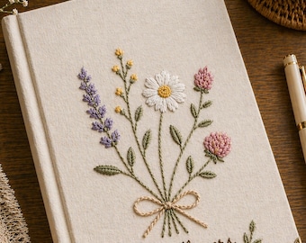 Cuaderno personalizado con bordado de jardín floral, diario de gratitud único, regalo para ella.