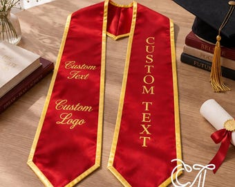 Embroidered Custom Graduation Sash, Personalized Logo & Name Graduation Sash, Premium Satin Gold Trim Product Gift