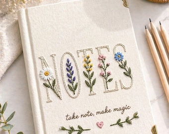 Cuaderno personalizado con notas botánicas estéticas bordadas, regalo de cumpleaños único para escritores.