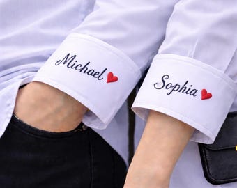 Camisa de manga larga personalizada con nombre bordado, regalo ideal para parejas.