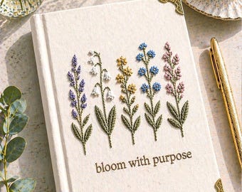 Cuaderno personalizado con cita bordada sobre flores silvestres, regalo para estudiantes.