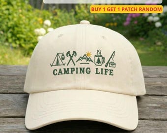 Gorra bordada Camping Life, sombrero para el sol de cordillera, gorra para papá para viajes, senderismo y trekking, regalo de aventura, regalo para amantes de la naturaleza