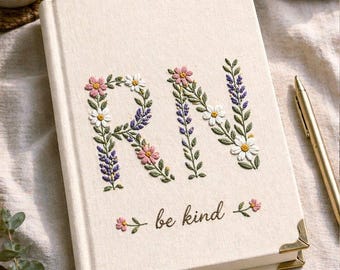Cuaderno personalizado con monograma floral bordado, regalo personalizado de agradecimiento para enfermeras