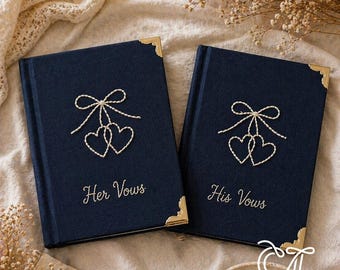 Cuaderno personalizado para él y para ella, con lazo de doble corazón bordado, estilo votos matrimoniales.