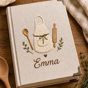 Carnet brodé de recettes de cuisine personnalisées, journal de cuisine personnalisé, cadeau boulanger, cadeau personnalisé pour maman