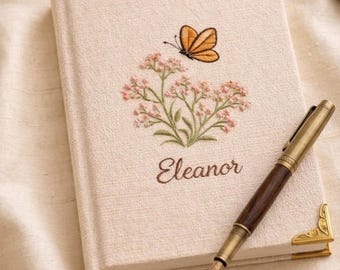 Cuaderno personalizado bordado con la mariposa Eleanor, regalo de cumpleaños personalizado para hija.