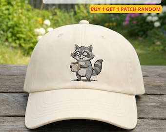 Gorra bordada "Mapache, necesito café", sombrero para el sol con diseño de café helado, meme divertido de animales, mapache "crimen de cafeína", regalo adorable para amantes del café.