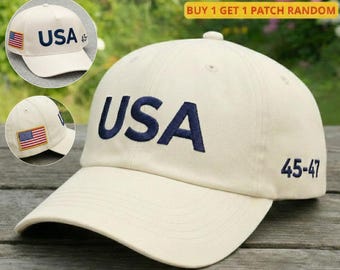 Gorra blanca bordada de EE. UU. Trump 45/47, gorra americana 45-47, bandera estadounidense patriótica, gorra básica sutil de Trump para las elecciones de 2024, regalo del orgullo estadounidense