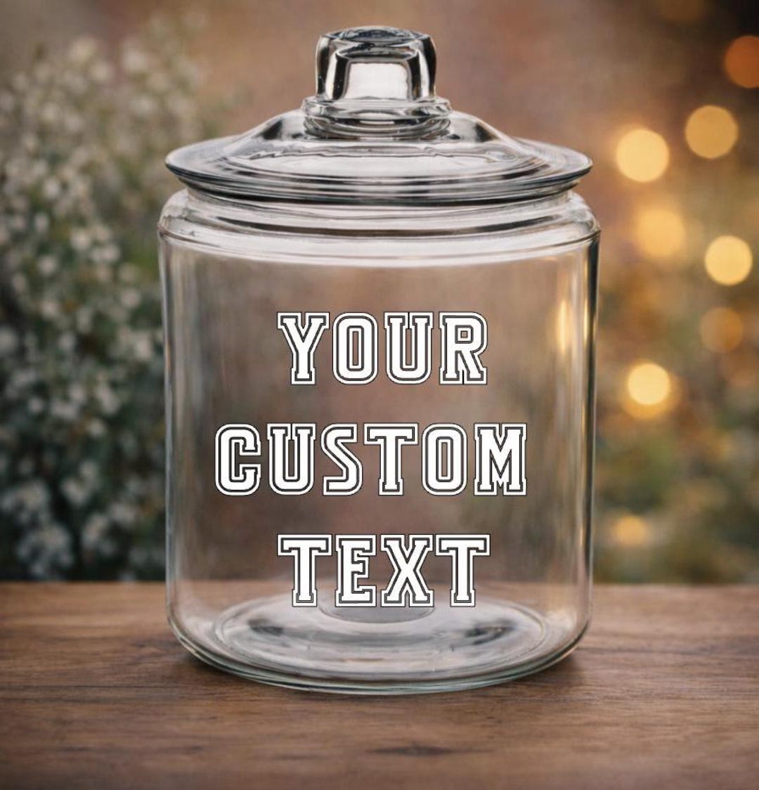 Personalized Glass Jar With Lid | Custom Text | 64 Oz Kitchen Storage ...