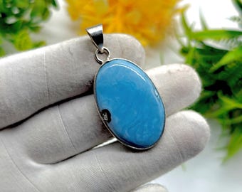 Blue Owyhee Opal Pendant: Sterling Silver Boho Necklace