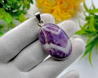 Amethyst Cabochon Pendant Necklace: Handmade Sterling Silver Bezel Jewelry