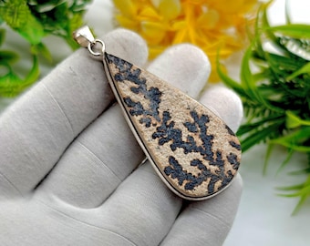 Sterling Silver Psilomelane Dendrite Pendant: Handmade Gemstone Jewelry