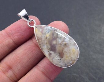 Natural Tiger Dendrite Pendant 925 Sterling Silver Pendant Agate Yellow Gemstone Bezel Necklace Gift