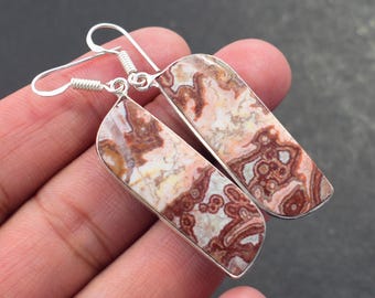Natural Rosita Jasper Earrings, Sterling Silver Bezel, Pair Boho Stone Women's Earrings
