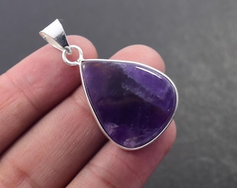 Pear Amethyst Gemstone Pendant: 925 Sterling Silver Boho Necklace Bezel Pendant
