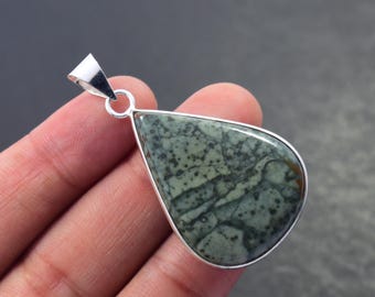 Natural Polychrome Jasper Pendant, Sterling Silver , Pear Shape Pendant, Bezel Handmade Jewelry, Gemstone