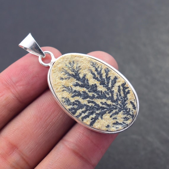 Psilomelane Gemstone Pendant, 925 Sterling Silver Pendant, Dendritic ,Bezel Oval Dendrite  Handmade