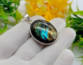 Sterling Silber Labradorit Anhänger: Blue Flash Edelstein-Halskette