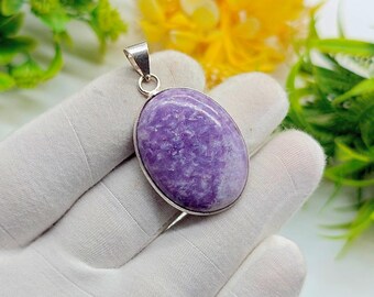 Handmade Lepidolite Pendant, Sterling Silver, Gemstone Necklace