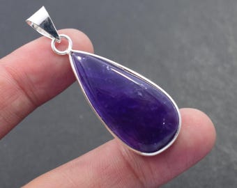 Natural Amethyst Gemstone Pendant 925 Sterling Silver Pendant, Handmade , Bezel Jewelry, Purple Necklace