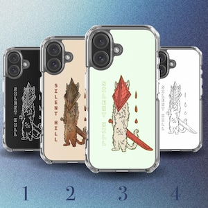 iPhone用ピラミッドヘッドスマホケース | サイレントヒル2 ピラミッドヘッドキャット | ホラーゲーマーギフト | ラインアート