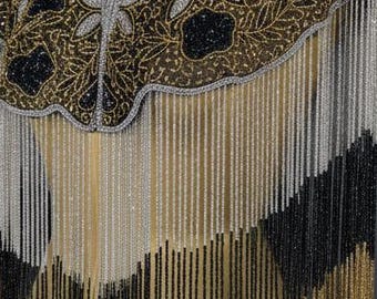 Luxury Women’s Black & Gold Beaded Fringe Cape / Capelet – Floral Embroidery, Scallop Edge, High Collar, Wedding And Evening Cover Up