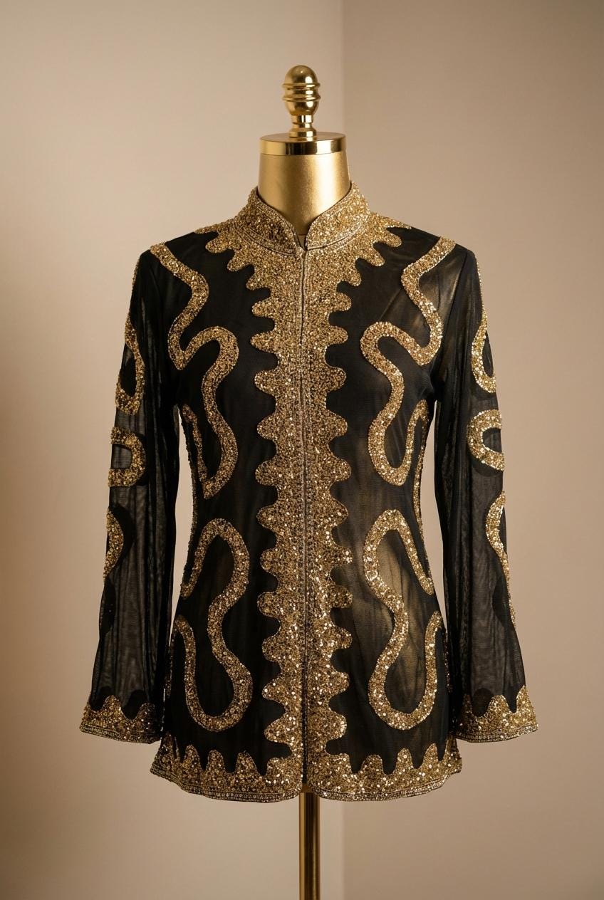 Veste Lady Noire Brodée Or Kady B - Taille S, Manches Longues, Neuf Sans étiquettes