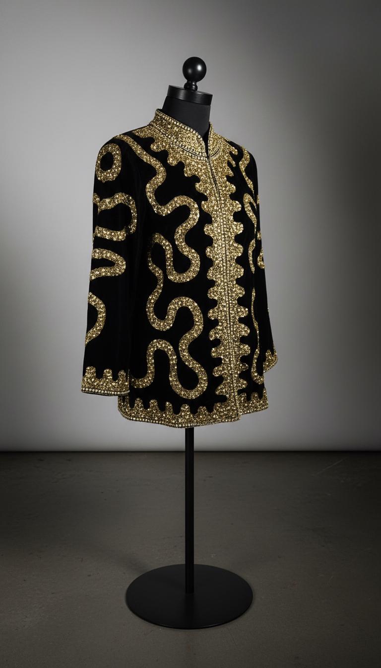Veste Lady Noire Brodée Or Kady B - Taille S, Manches Longues, Neuf Sans étiquettes