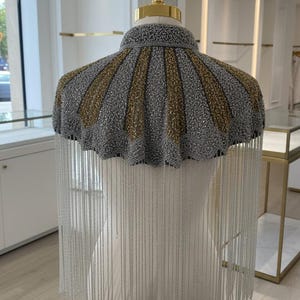 Black Beaded Cape – Art Deco Fan, High Collar, Wedding Cover-Up image 12