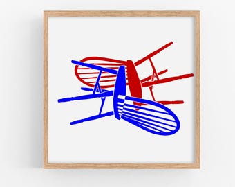 Red and Blue Chair Art Print, Modern Home Decor
