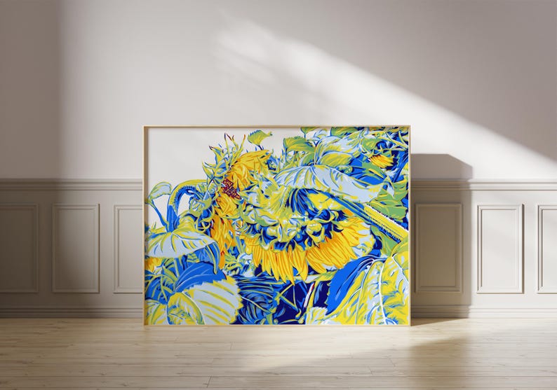 Sunflower Art Print Yellow Floral Wall Art Botanical Poster Summer