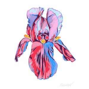 Iris painting Floral original art February birth flower wall art Botanical artwork 7 by 5 tiny painting by KomarovArt