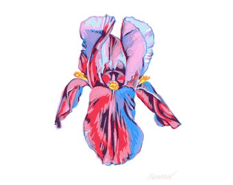 Iris painting Floral original art February birth flower wall art Botanical artwork 7 by 5 tiny painting by KomarovArt