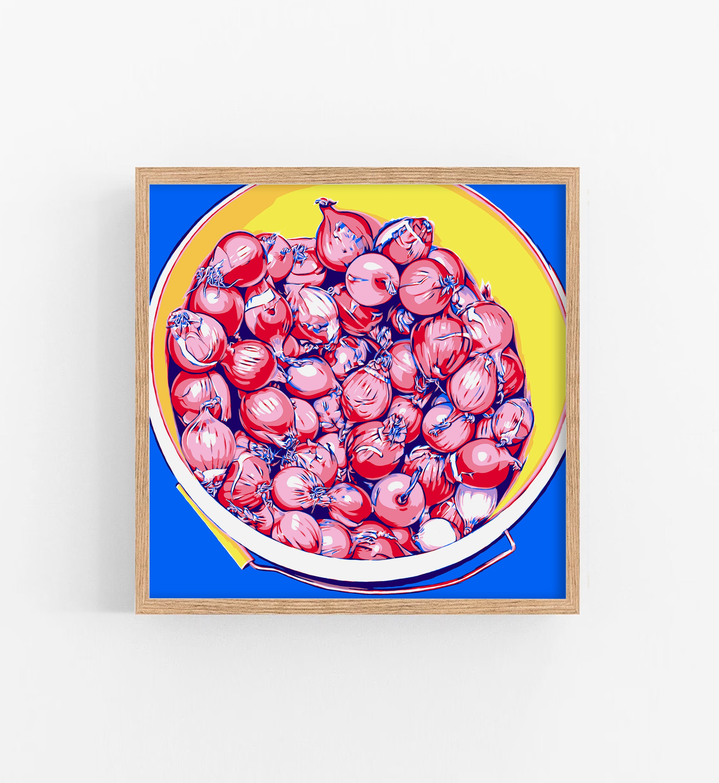 Onion art print Kitchen wall art Vegetable artwork Food poster Pink blue art print Colorful large art print Onion poster Food illustration