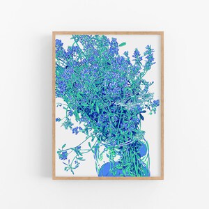 Blue floral art print Flower wall art Botanical poster Wildflower artwork Large colorful wall decor Modern floral gift Spring bloom print