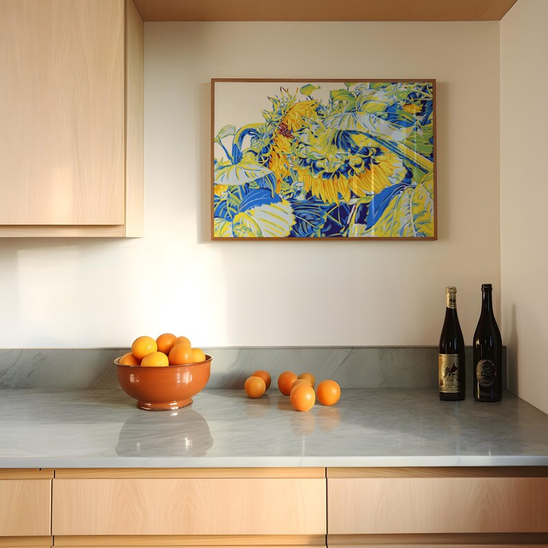 Sunflower Art Print Yellow Floral Wall Art Botanical Poster Summer