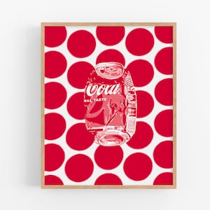 Coca-Cola wydruk artystyczny Plakat kuchenny Sztuka ścienna z napojem Czerwona grafika z Coca-Colą Dekoracja ścienna z wózkiem barowym Duży plakat Prosta minimalistyczna sztuka pop