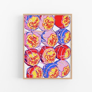 Lollipop art print Candy wall art illustration Colorful kitchen artwork Cute food poster Red yellow pink pop art Fun art print