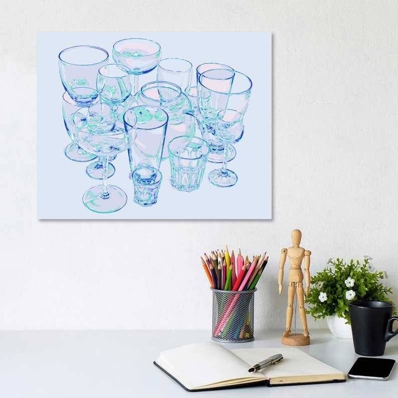Glass art print Kitchen poster Drink wall art Wine artwork Inspirational wall decor Large blue poster Simple colorful pop art image 9