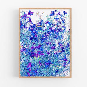 Botanical art print Blue floral wall art Meadow flower poster Wildflower artwork Large colorful wall decor Modern new home gift for her
