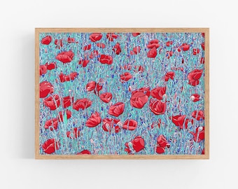 Poppy Art Print, Red Floral Wall Art, Botanical Poster, Wildflower Field Landscape, Colorful Modern Flower Artwork Poppy Wall Decor for Home