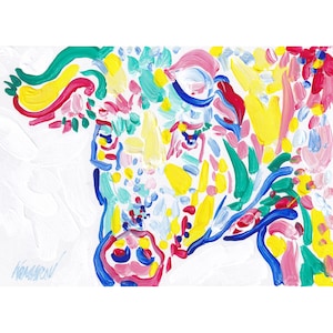 Pintura de porco Arte original de animal de fazenda Arte de parede de fazenda Arte colorida Arte pop engraçada de leitão 5 por 7 Pequena pintura a óleo de KomarovArt