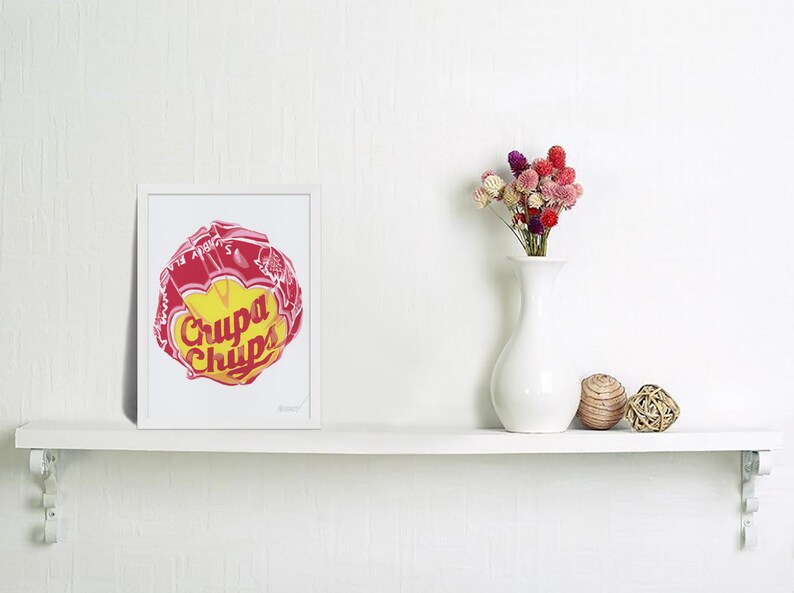 Lollipop painting Candy original art Pop art kitchen wall Sucker food artwork Rainbow simple colorful graphic art 7 by 5 image 5