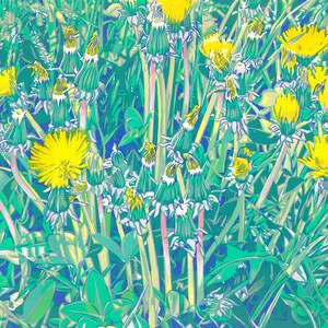 Dipinto di tarassaco Arte originale floreale Arte della parete botanica Opera d'arte del campo di prato Arte grafica colorata 18 per 22 Grande dipinto di KomarovArt