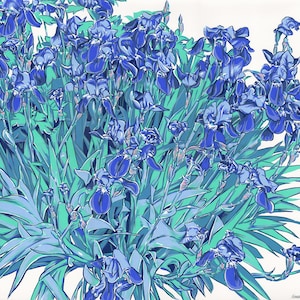 Iris painting Flower original art Floral wall art Blue birth flower artwork Botanical impressionism 22 by 24 Large painting by KomarovArt