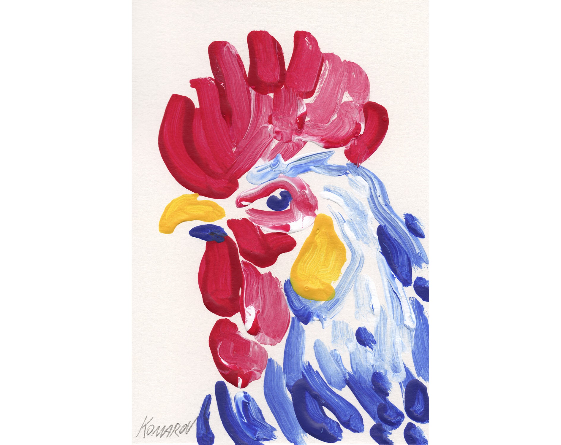 Rainbow rooster original oil painting colorful rooster | Etsy